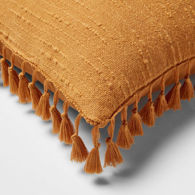 slide 4 of 4, Euro Textured Slub Tassel Decorative Throw Pillow Dark Gold - Threshold™: Cotton Dobby, Indoor Square Accent Pillow, 1 ct
