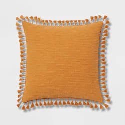 Euro Textured Slub Tassel Decorative Throw Pillow Dark Gold - Threshold™: Cotton Dobby, Indoor Square Accent Pillow