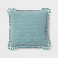 Euro Textured Slub Tassel Decorative Throw Pillow Light Teal Blue - Threshold™: Cotton Dobby, Indoor Square Accent Pillow