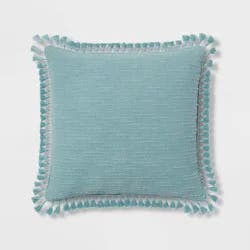 Euro Textured Slub Tassel Decorative Throw Pillow Light Teal Blue - Threshold™: Cotton Dobby, Indoor Square Accent Pillow