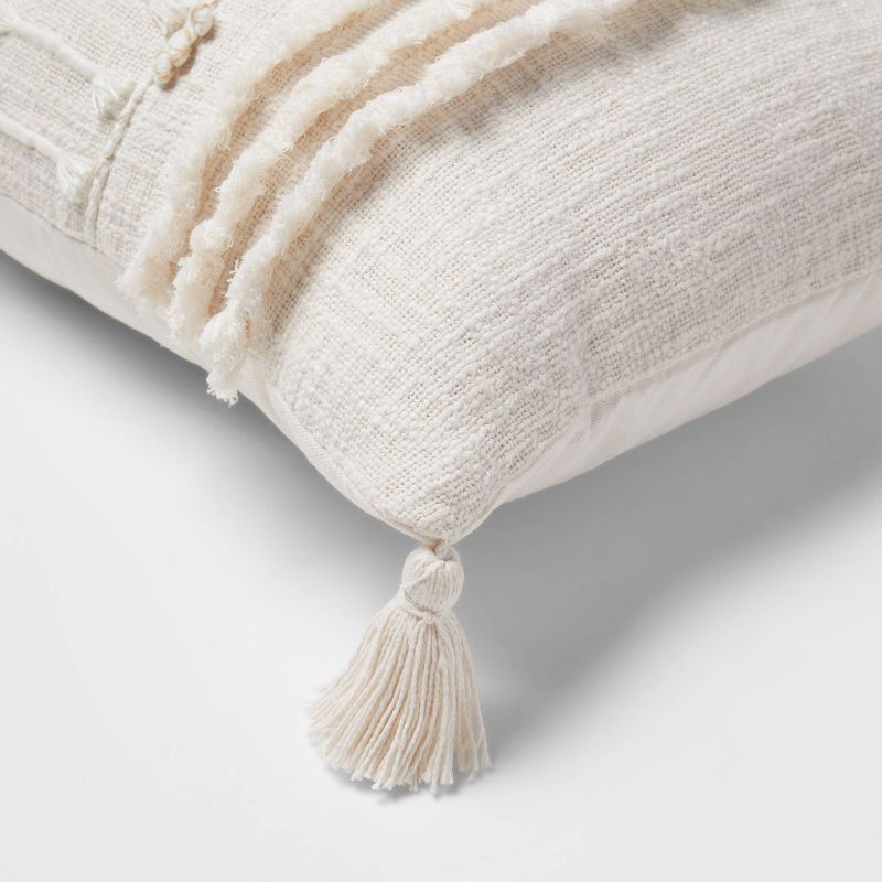 slide 4 of 4, Oversized Oblong Woven Knotted Fringe Decorative Throw Pillow Natural - Threshold™: Cotton, Indoor Rectangle Accent Pillow, 1 ct