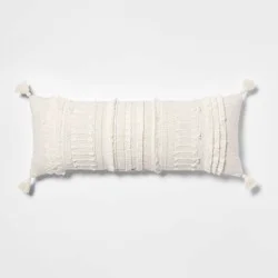 Oversized Oblong Woven Knotted Fringe Decorative Throw Pillow Natural - Threshold™: Cotton, Indoor Rectangle Accent Pillow