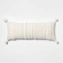 Oversized Oblong Woven Knotted Fringe Decorative Throw Pillow Natural - Threshold™: Cotton, Indoor Rectangle Accent Pillow