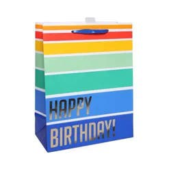 Medium 'Happy Birthday' Rainbow Striped Birthday Gift Bag Colorful - Spritz™