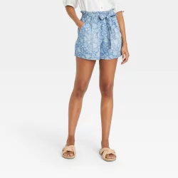 Women's Mid-Rise Paperbag Shorts - Knox Rose Light Blue Paisley XL
