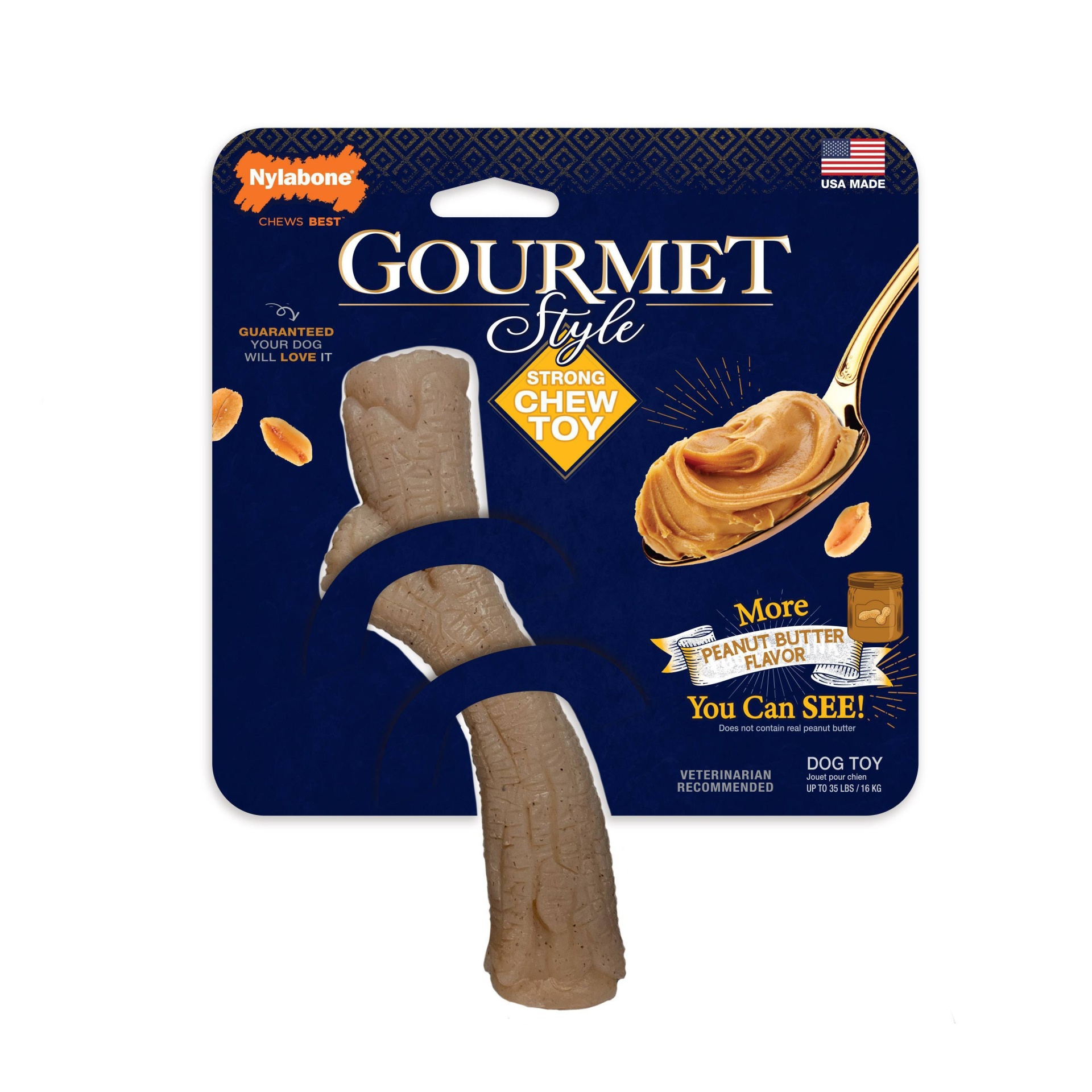 slide 1 of 1, Nylabone Gourmet Style Peanut Butter Stick Dog Toy - Brown - M, 1 ct