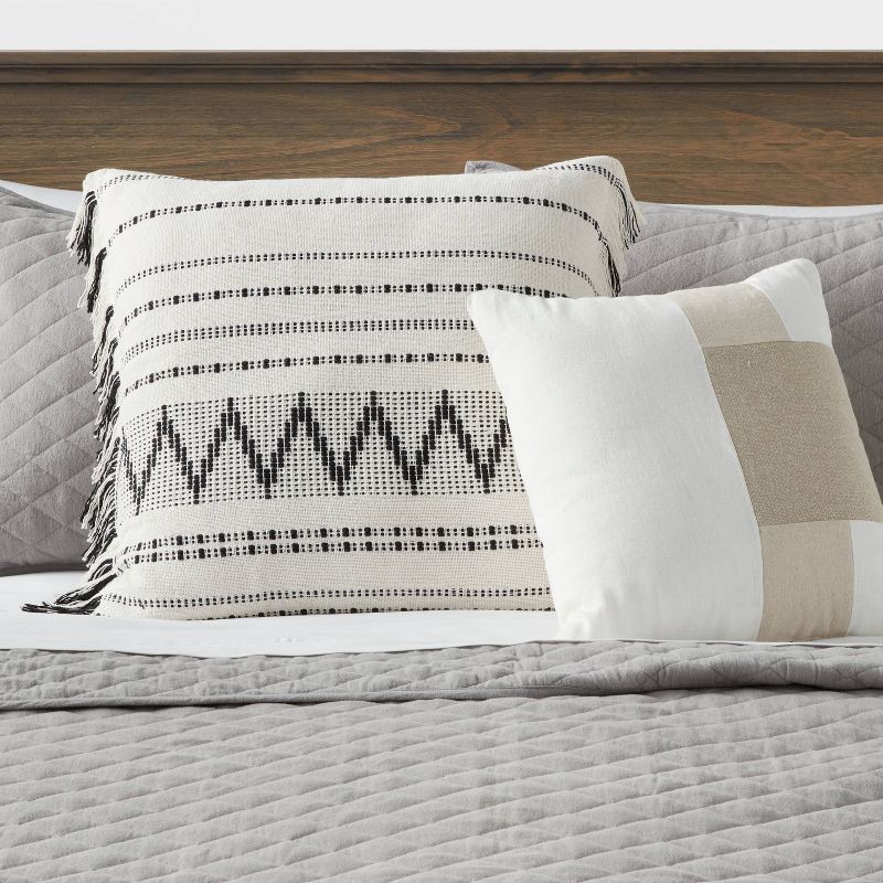 slide 2 of 4, Euro Woven Stripe with Fringe Decorative Throw Pillow Off-White/Black - Threshold, 1 ct