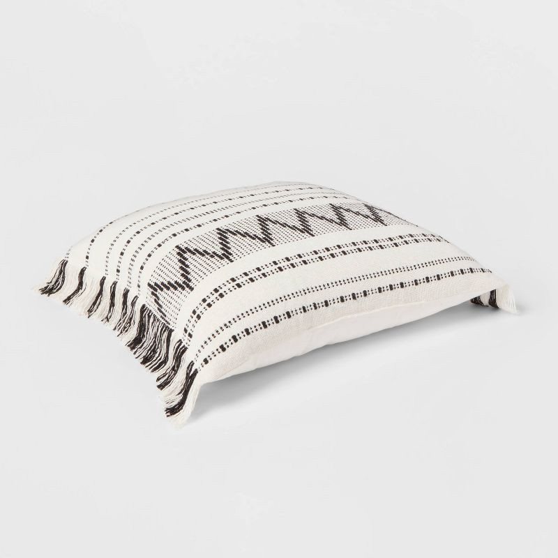 slide 4 of 4, Euro Woven Stripe with Fringe Decorative Throw Pillow Off-White/Black - Threshold, 1 ct