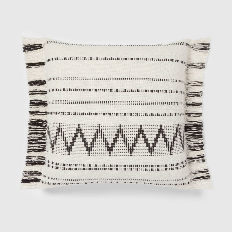 slide 1 of 4, Euro Woven Stripe with Fringe Decorative Throw Pillow Off-White/Black - Threshold, 1 ct