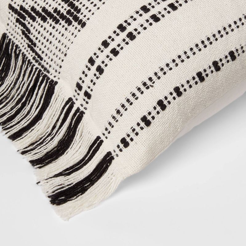 slide 3 of 4, Euro Woven Stripe with Fringe Decorative Throw Pillow Off-White/Black - Threshold, 1 ct