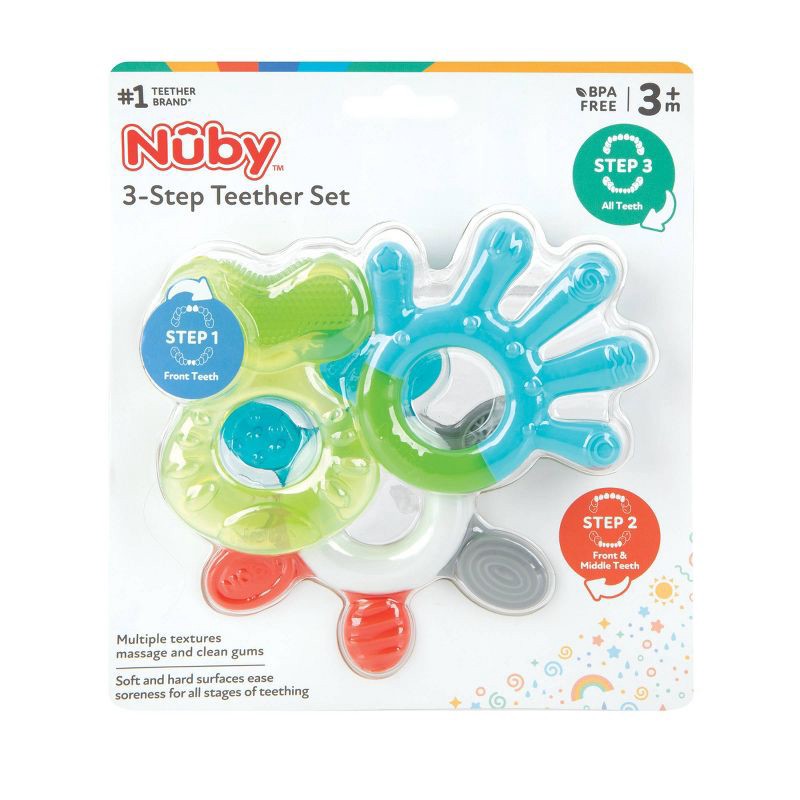 slide 1 of 6, Nuby 3pk 3 Stage Teether Set, 3 ct