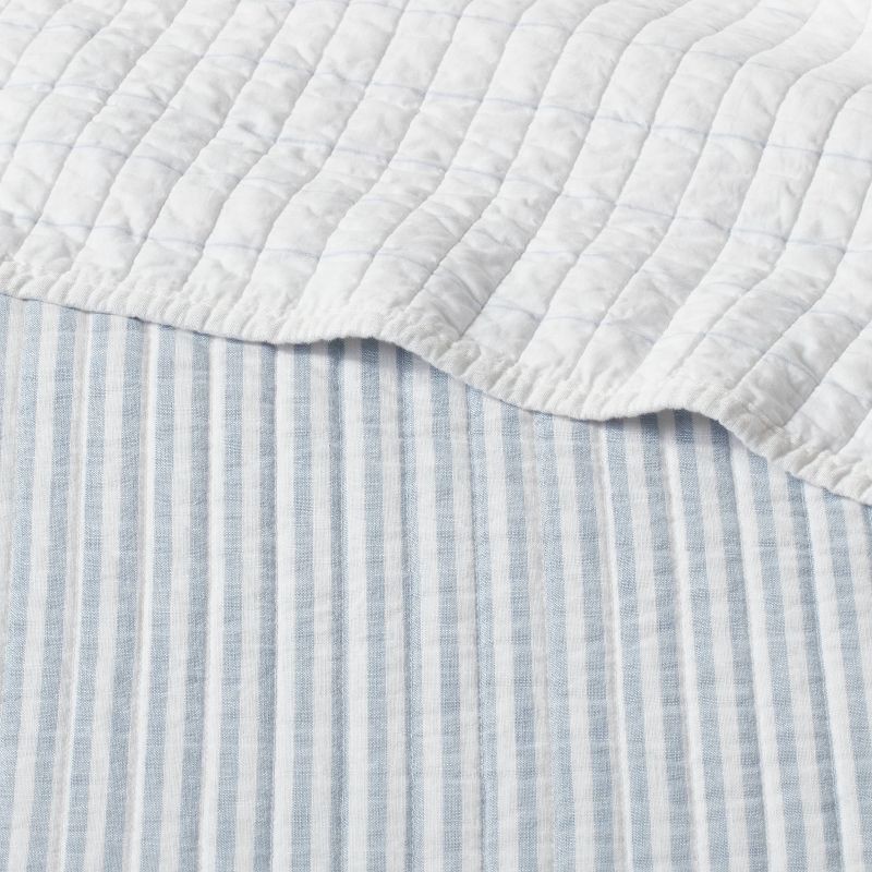 slide 3 of 6, King Reversible Cotton Stripe Quilt Light Blue - Threshold™, 1 ct