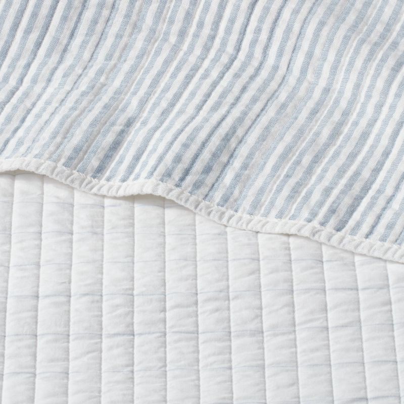 slide 6 of 6, King Reversible Cotton Stripe Quilt Light Blue - Threshold™, 1 ct