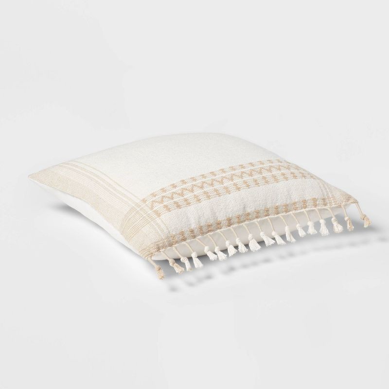 slide 3 of 4, Square Woven Pattern Tassel Decorative Throw Pillow Natural - Threshold™: Cotton & Wool Blend, Indoor Knife Edge Pillow, 1 ct