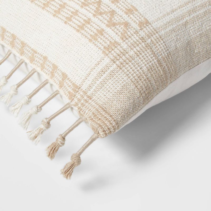 slide 4 of 4, Square Woven Pattern Tassel Decorative Throw Pillow Natural - Threshold™: Cotton & Wool Blend, Indoor Knife Edge Pillow, 1 ct