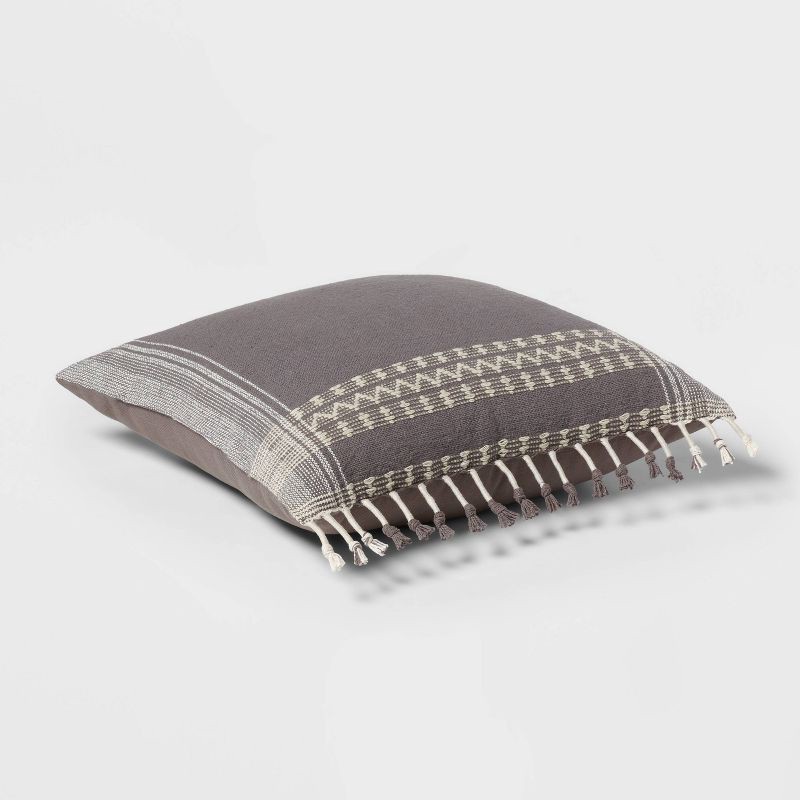 slide 3 of 4, Square Woven Pattern Tassel Decorative Throw Pillow Light Gray - Threshold™: Cotton & Wool Blend, Indoor Knife Edge Design, 1 ct