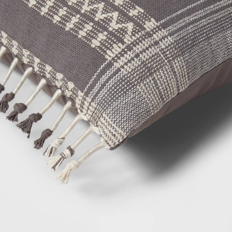 slide 4 of 4, Square Woven Pattern Tassel Decorative Throw Pillow Light Gray - Threshold™: Cotton & Wool Blend, Indoor Knife Edge Design, 1 ct