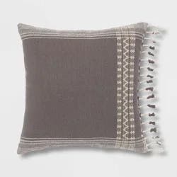 Square Woven Pattern Tassel Decorative Throw Pillow Light Gray - Threshold™: Cotton & Wool Blend, Indoor Knife Edge Design
