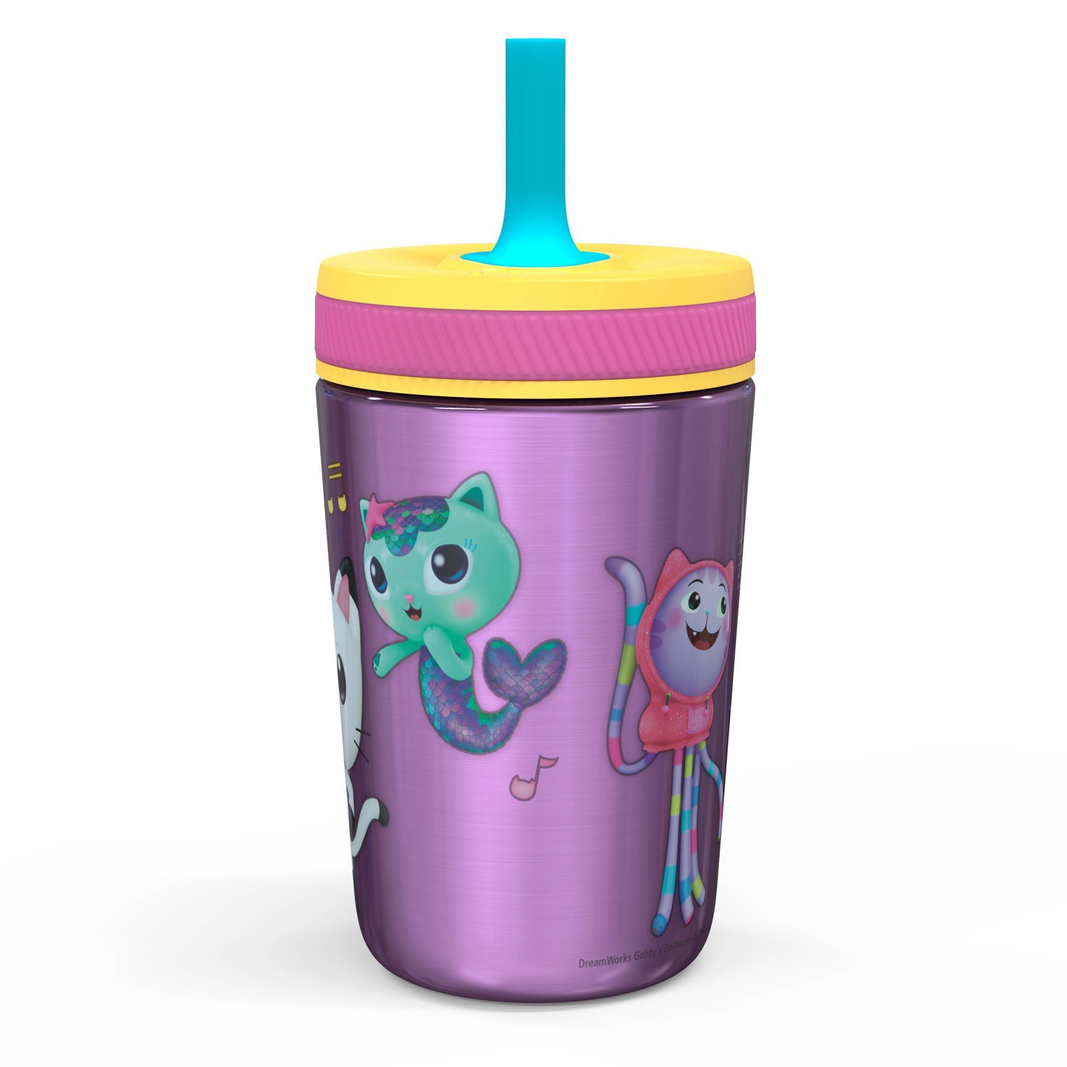 Zak Designs Gabbys Dollhouse 15 ounce Plastic Tumbler with Lid and Straw,  2-piece set 