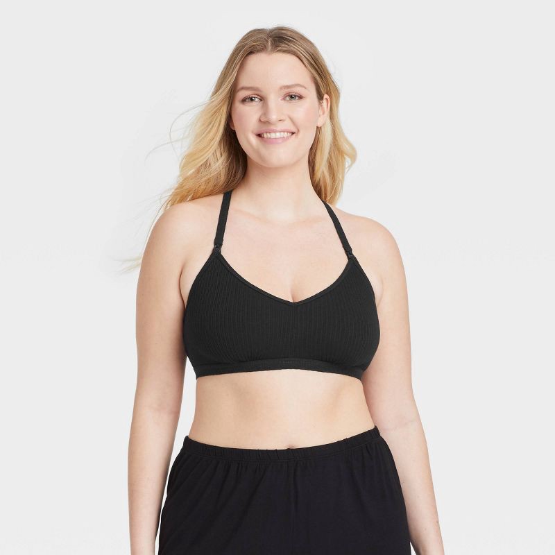 slide 4 of 5, Women's Unlined Nursing Bralette - Auden™ Black XL: Maternity, Wireless, Racerback, One-Handed Cup Release, 1 ct
