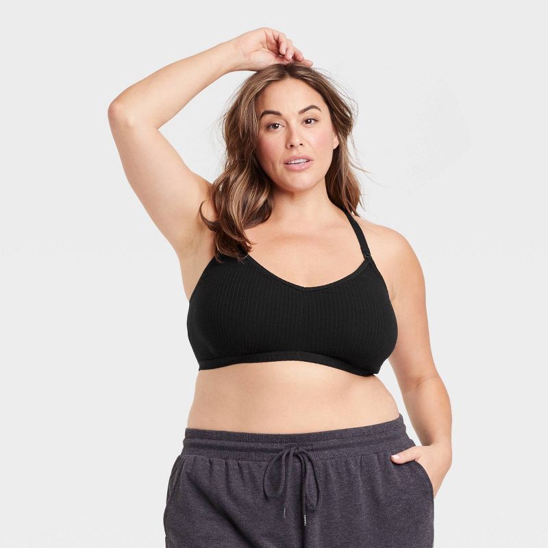slide 1 of 5, Women's Unlined Nursing Bralette - Auden™ Black XL: Maternity, Wireless, Racerback, One-Handed Cup Release, 1 ct