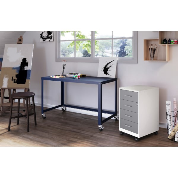 slide 4 of 6, SOHO Space Solutions Soho 18"" Deep 4 Drawer Metal Mobile Organizer, 4 Box Drawers, Locking- Pearl White/Arctic Silver, 1 ct