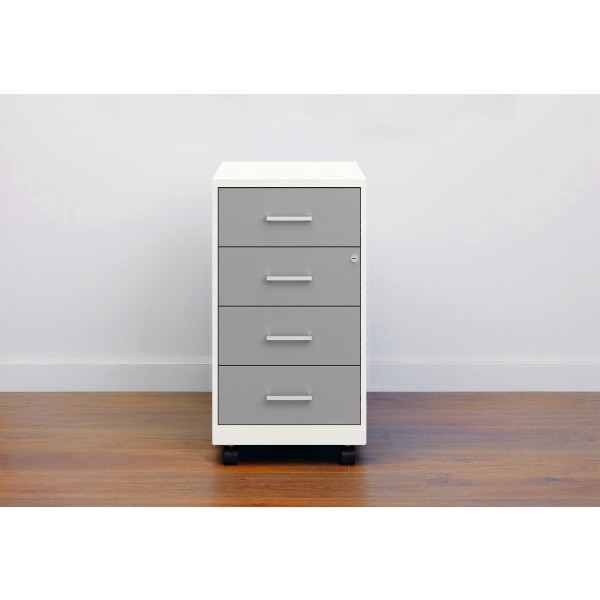 slide 3 of 6, SOHO Space Solutions Soho 18"" Deep 4 Drawer Metal Mobile Organizer, 4 Box Drawers, Locking- Pearl White/Arctic Silver, 1 ct