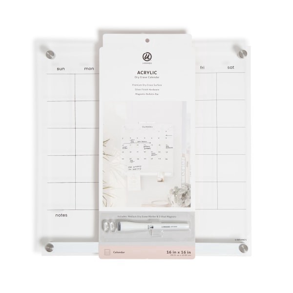 slide 1 of 7, U Brands Acrylic Monthly Calendar Dry-Erase Board With Magnetic Bulletin Bar, 16"" X 16"", Clear, 1 ct