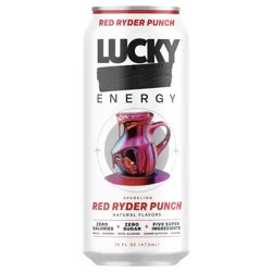 Lucky Energy Sugar Free Energy Drinks, Red Ryder Punch, 16 oz Can