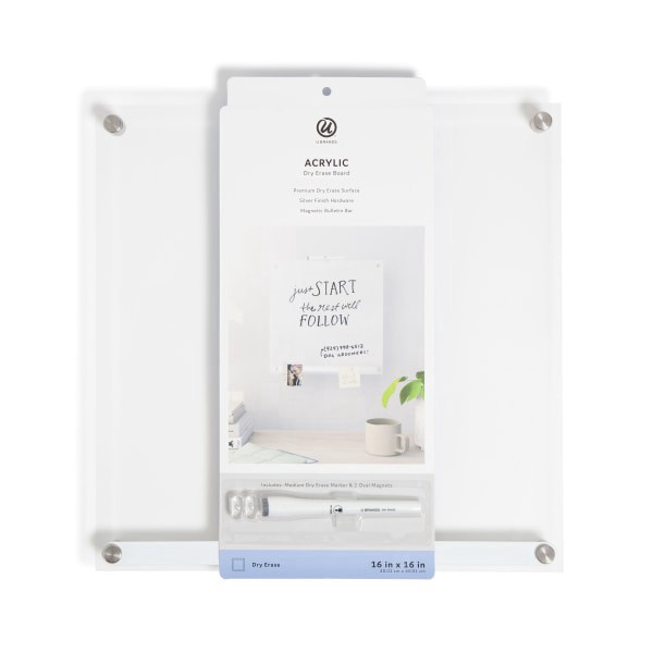 slide 7 of 7, U Brands Acrylic Dry-Erase Board With Magnetic Bulletin Bar, 16"" X 16"", Clear, 1 ct
