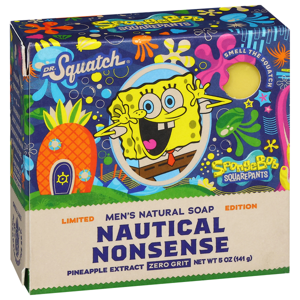 slide 1 of 1, Dr. Squatch SpongeBob SquarePants Zero Grit Men's Natural Nautical Nonsense Soap 5 oz, 5 oz