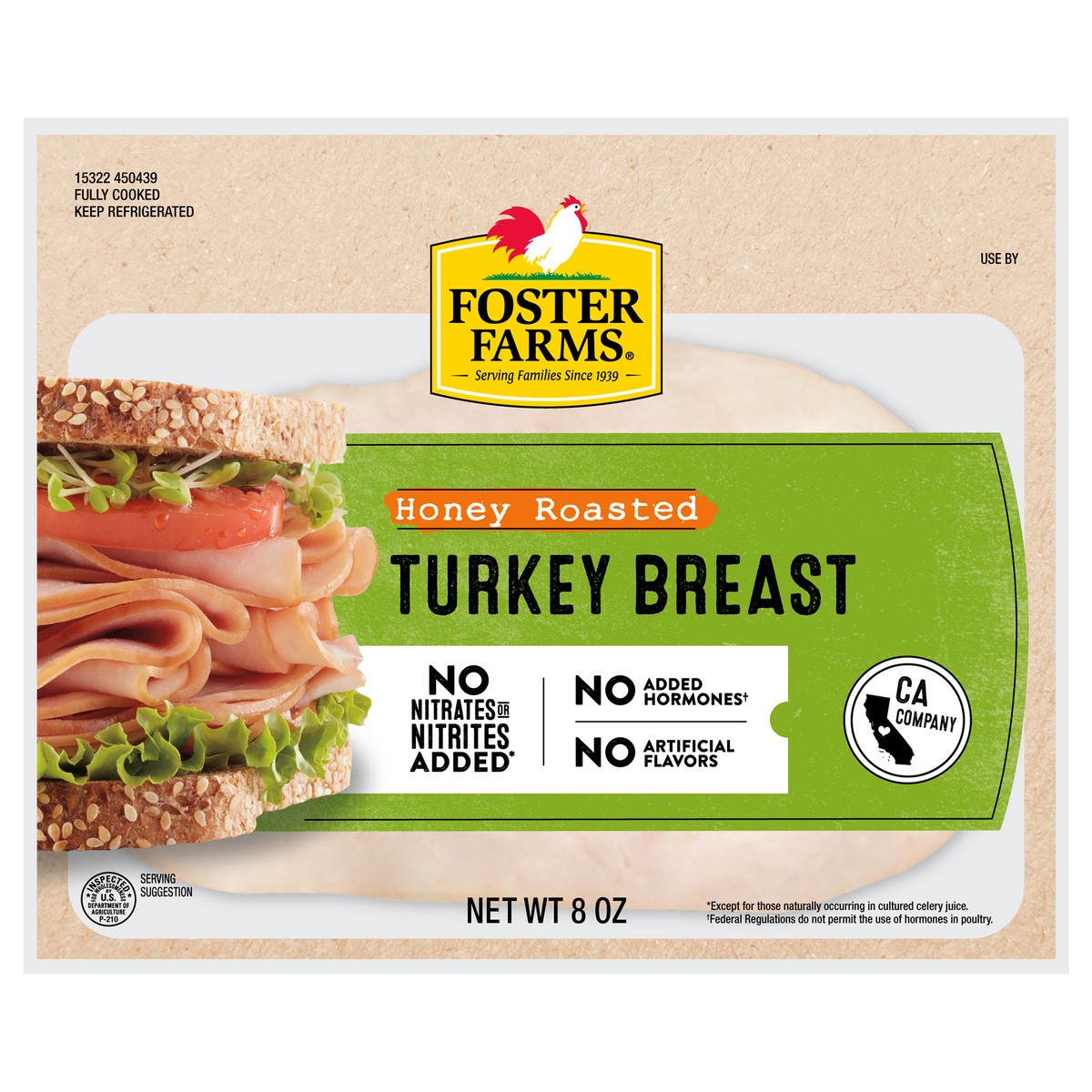 slide 1 of 2, Foster Farms Honey Roasted Turkey Breast Deli Meat - 8oz, 8 oz