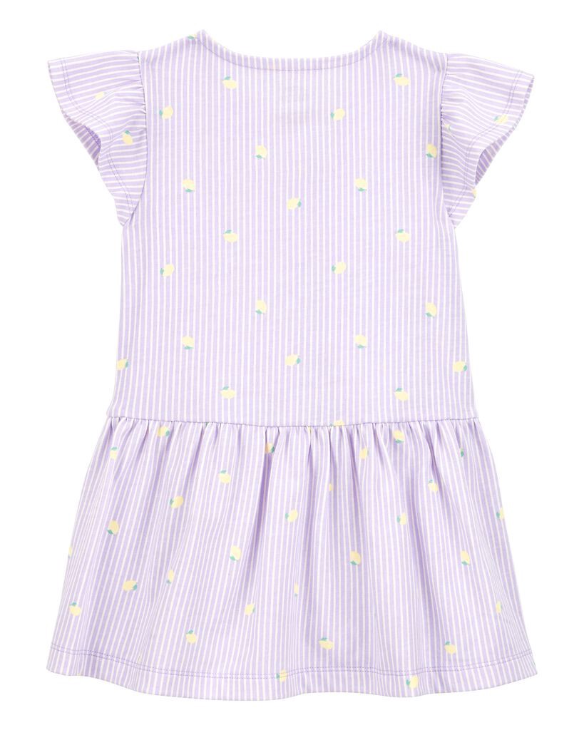 slide 3 of 3, Carter's Toddler Lemon Print Striped Button-Front Dress Purple 4T, 1 ct