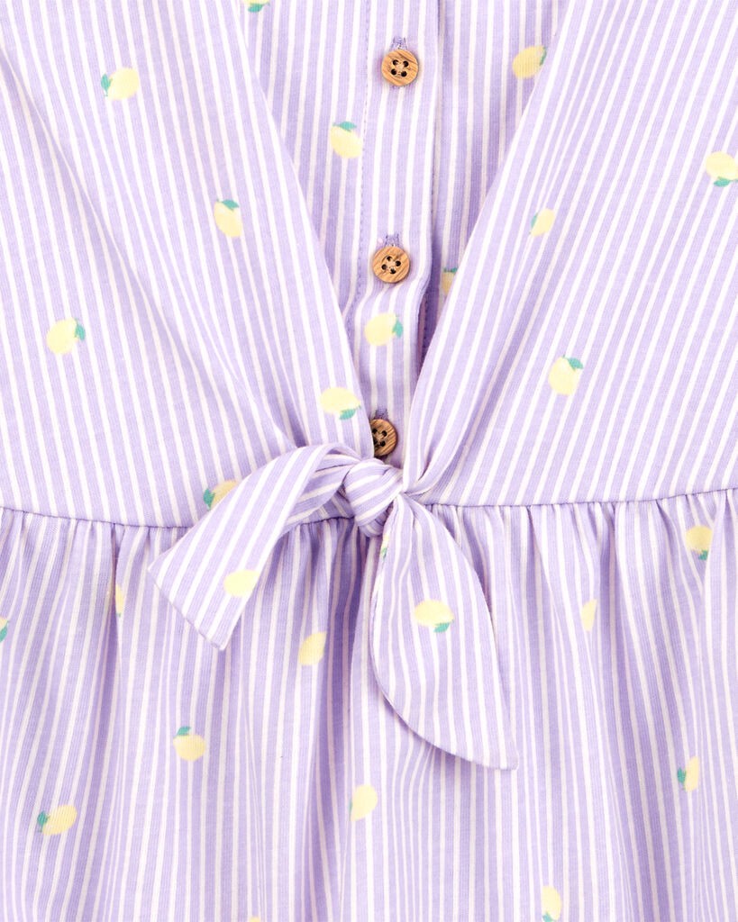 slide 2 of 3, Carter's Toddler Lemon Print Striped Button-Front Dress Purple 4T, 1 ct