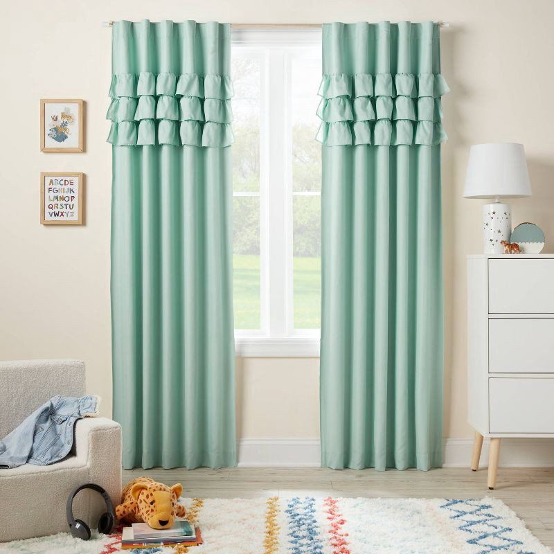 slide 2 of 5, 42"W x 84"L Ruffle Kids' Blackout Window Curtain Panel Mint Green - Pillowfort™, 1 ct