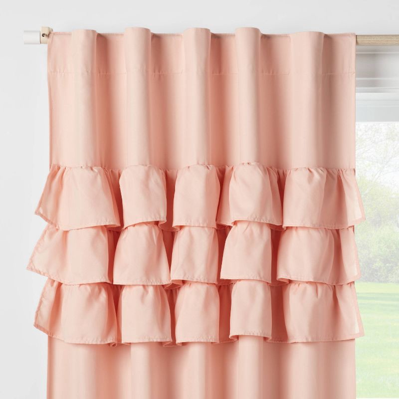 slide 1 of 5, 42"W x 84"L Ruffle Kids' Blackout Window Curtain Panel Pink - Pillowfort™, 1 ct