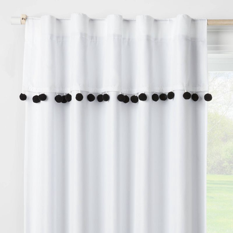 slide 1 of 5, 84" Pom-Pom Blackout Valance Kids' Panel White/Black - Pillowfort™, 1 ct