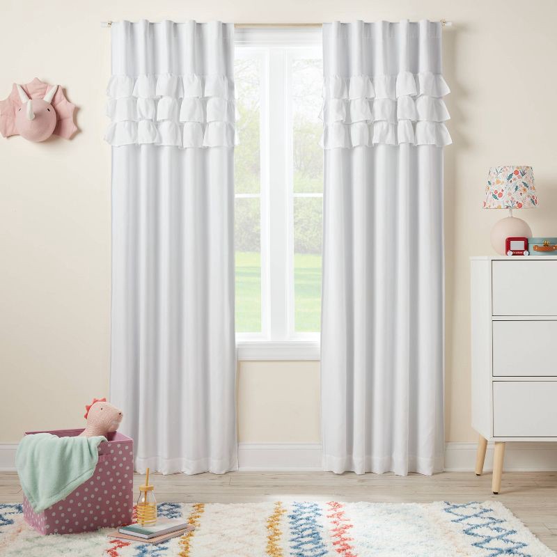 slide 2 of 5, 42"W x 84"L Ruffle Kids' Blackout Window Curtain Panel White - Pillowfort™, 1 ct