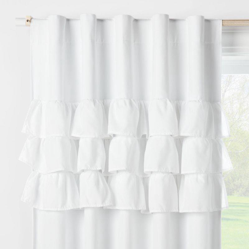 slide 1 of 5, 42"W x 84"L Ruffle Kids' Blackout Window Curtain Panel White - Pillowfort™, 1 ct