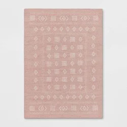 4'x5'6" Vintage Kids' Rug Pink - Pillowfort™: Geometric Pattern, Modern Vintage Style, Indoor Playroom Decor