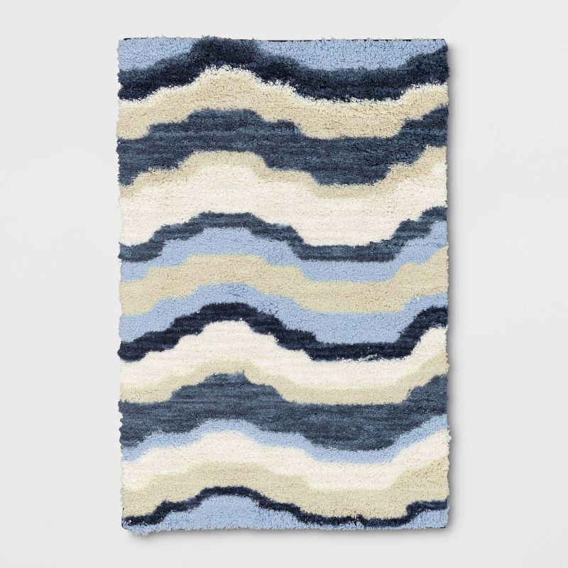 slide 1 of 4, 4'x6' Waves Area Kids' Rug Blue/Green - Pillowfort™: Tufted High Pile, Skid-Resistant, OEKO-TEX Certified, 1 ct