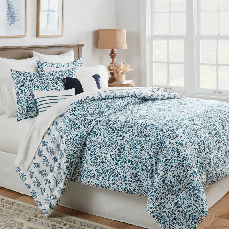 slide 2 of 11, 12pc Queen Reversible Paisley Print Comforter & Sheets Set Blue/Dark Teal Blue - Threshold™: Woven Polyester, OEKO-TEX Certified, 1 ct