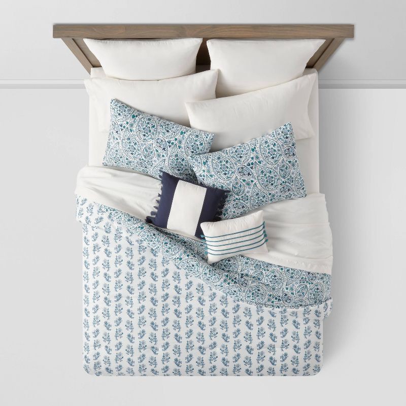 slide 4 of 11, 12pc Queen Reversible Paisley Print Comforter & Sheets Set Blue/Dark Teal Blue - Threshold™: Woven Polyester, OEKO-TEX Certified, 1 ct