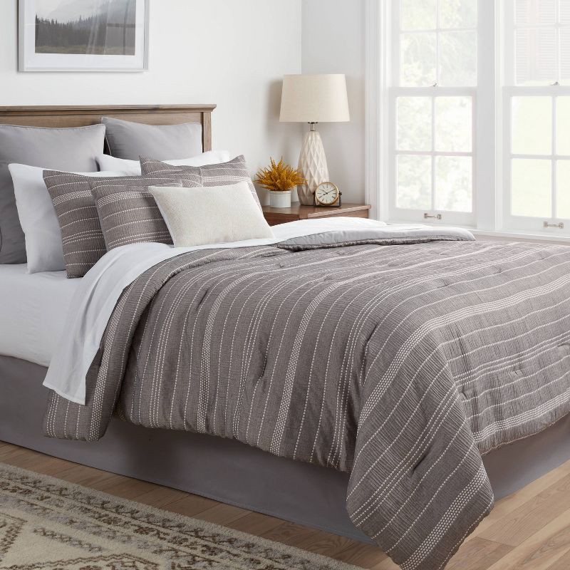 slide 2 of 10, 12pc King Chambray Matelasse Stripe Comforter & Sheet Bedding Set Gray - Threshold™: Polyester, OEKO-TEX Certified, Woven, 12 ct