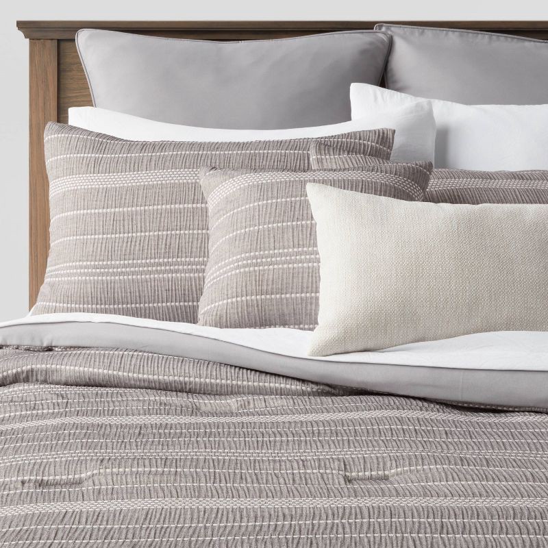 slide 1 of 10, 12pc King Chambray Matelasse Stripe Comforter & Sheet Bedding Set Gray - Threshold™: Polyester, OEKO-TEX Certified, Woven, 12 ct