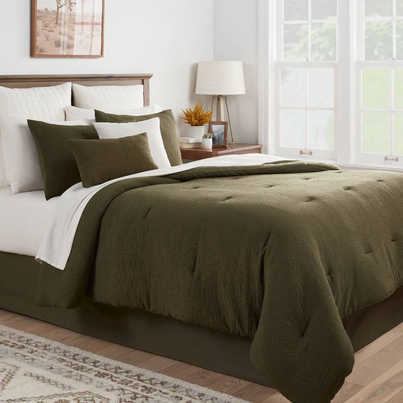 slide 2 of 10, 12pc King Micro Texture Comforter & Sheet Bedding Set Dark Green - Threshold™: Polyester, Woven, OEKO-TEX Certified, 12 ct