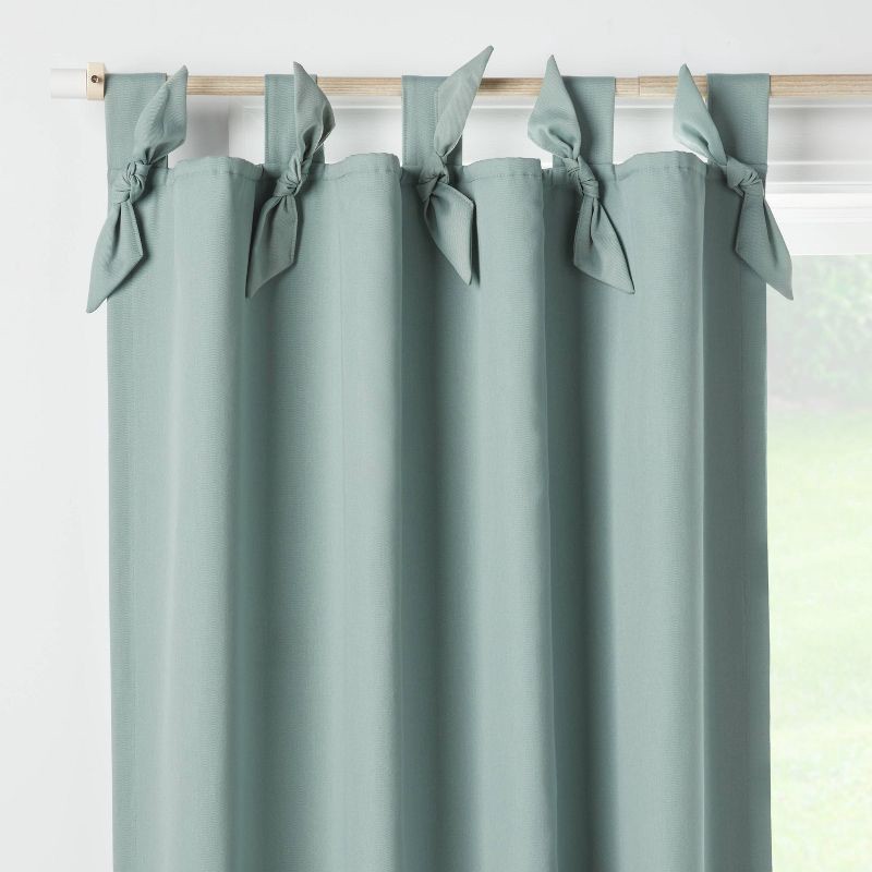 slide 1 of 5, 42"W x 84"L Tie Top Embellished Kids' Blackout Window Curtain Panel with Ties Green - Pillowfort™, 1 ct