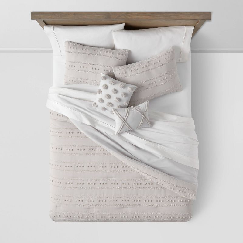 slide 3 of 7, 5pc Full/Queen Clipped Stripe Poms Comforter Bedding Set Gray - Threshold™, 5 ct