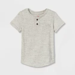 Toddler Boys' Striped Henley Short Sleeve T-Shirt - Cat & Jack Heather Cream 18M