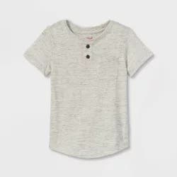 Toddler Boys' Striped Henley Short Sleeve T-Shirt - Cat & Jack Heather Cream 18M